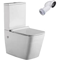 Wc Inodoro Completo Cuadrado | Inodoro Tanque Bajo con Cisterna y Asiento Extrafino y Codo | Adosado a Pared con Salida…